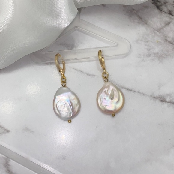 Baroque Pearl Huggie Hoop Earrings - Picture 2 of 2